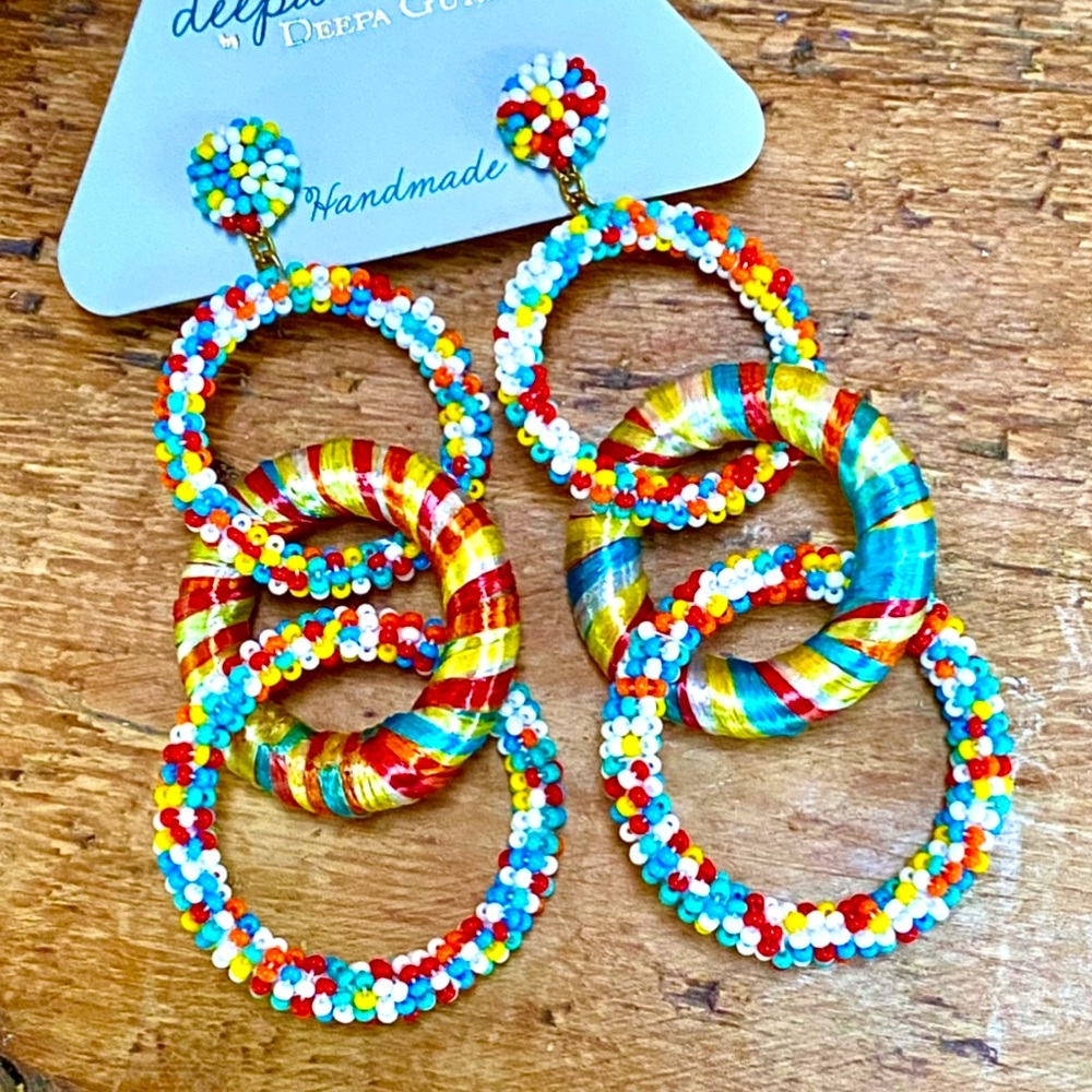 NWT Deepa Gurnani Beaded Triple Hoop Chandeliers - Picture 12 of 15